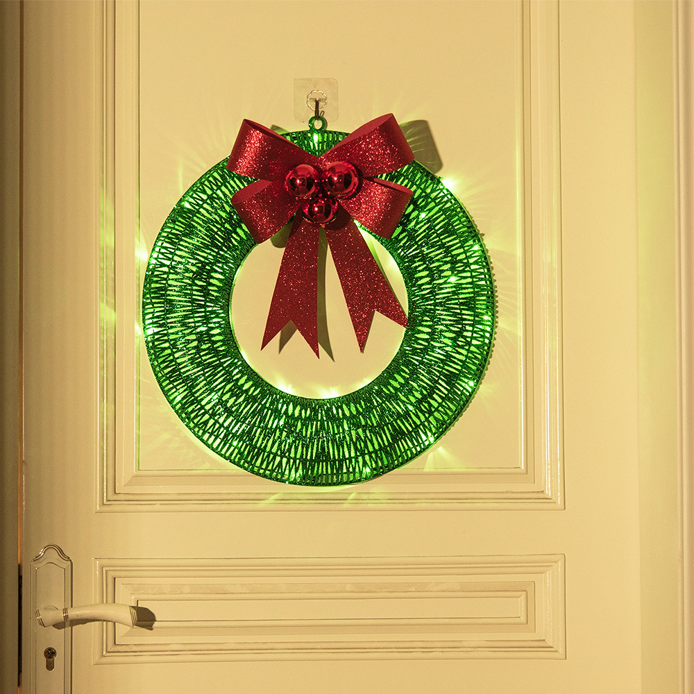 Coroa de Natal com luzes LED e laço, dourada - Image 6