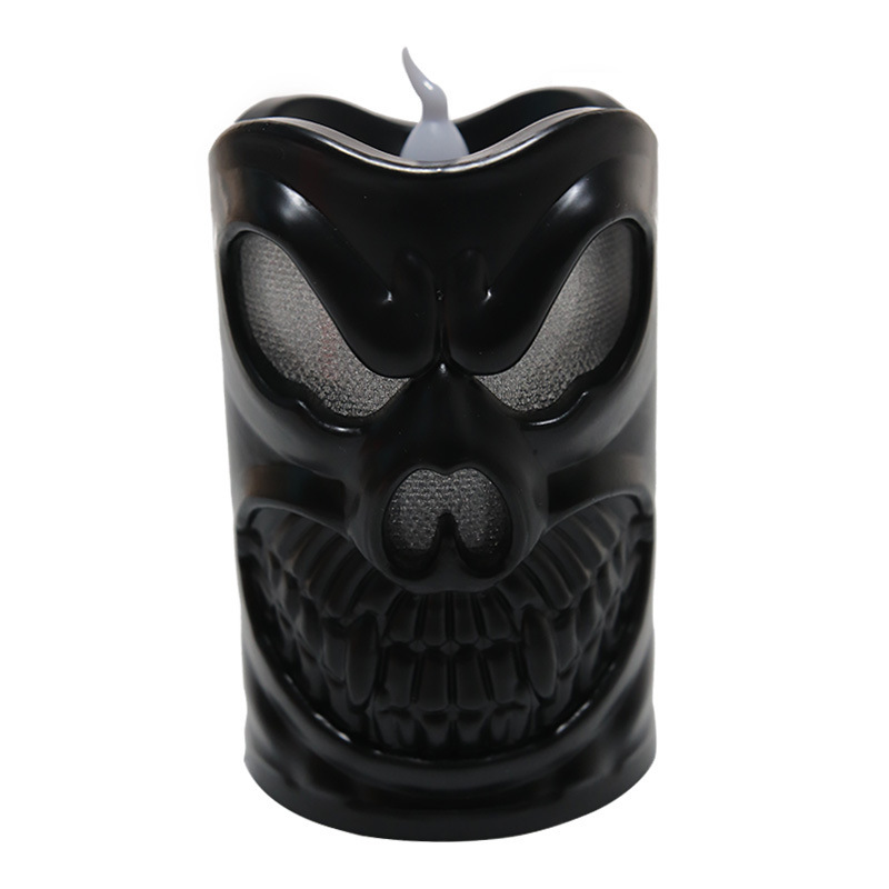 Vela LED caveira para Halloween, preta