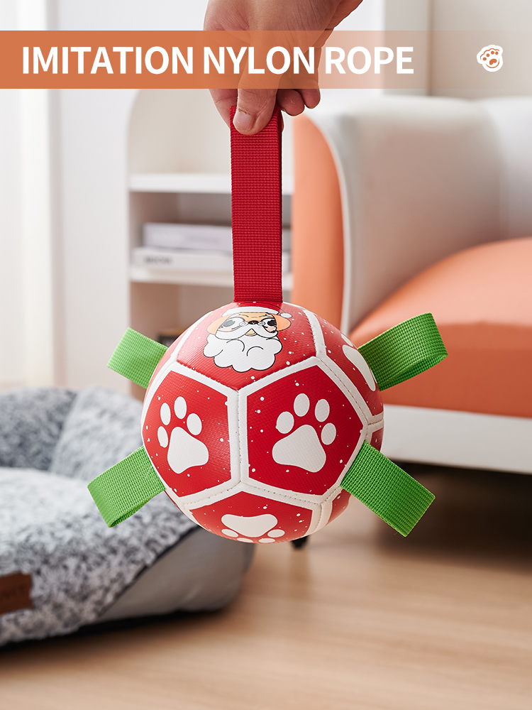 Hundeball mit Schlaufen zum Zerren, Festtagsmotiv – Bild 3