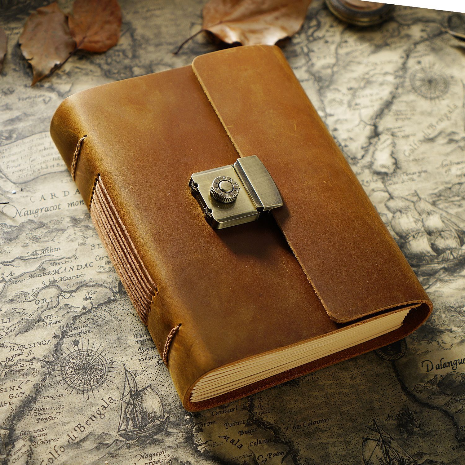 Vintage A6 notebook with cowhide leather cover, brown