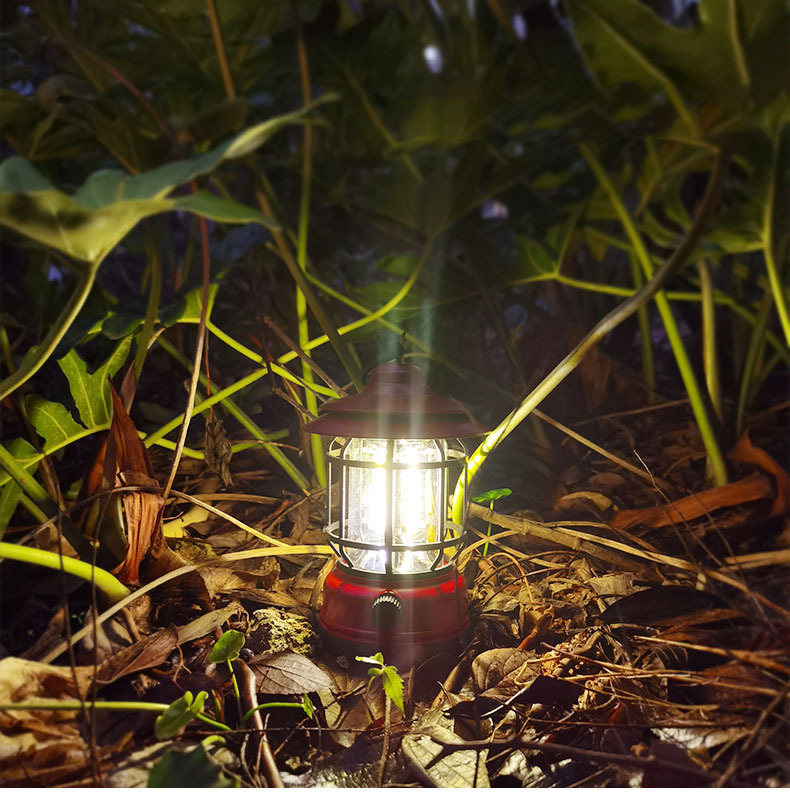 Rechargeable retro camping lamp with dimmer, black - Image 3