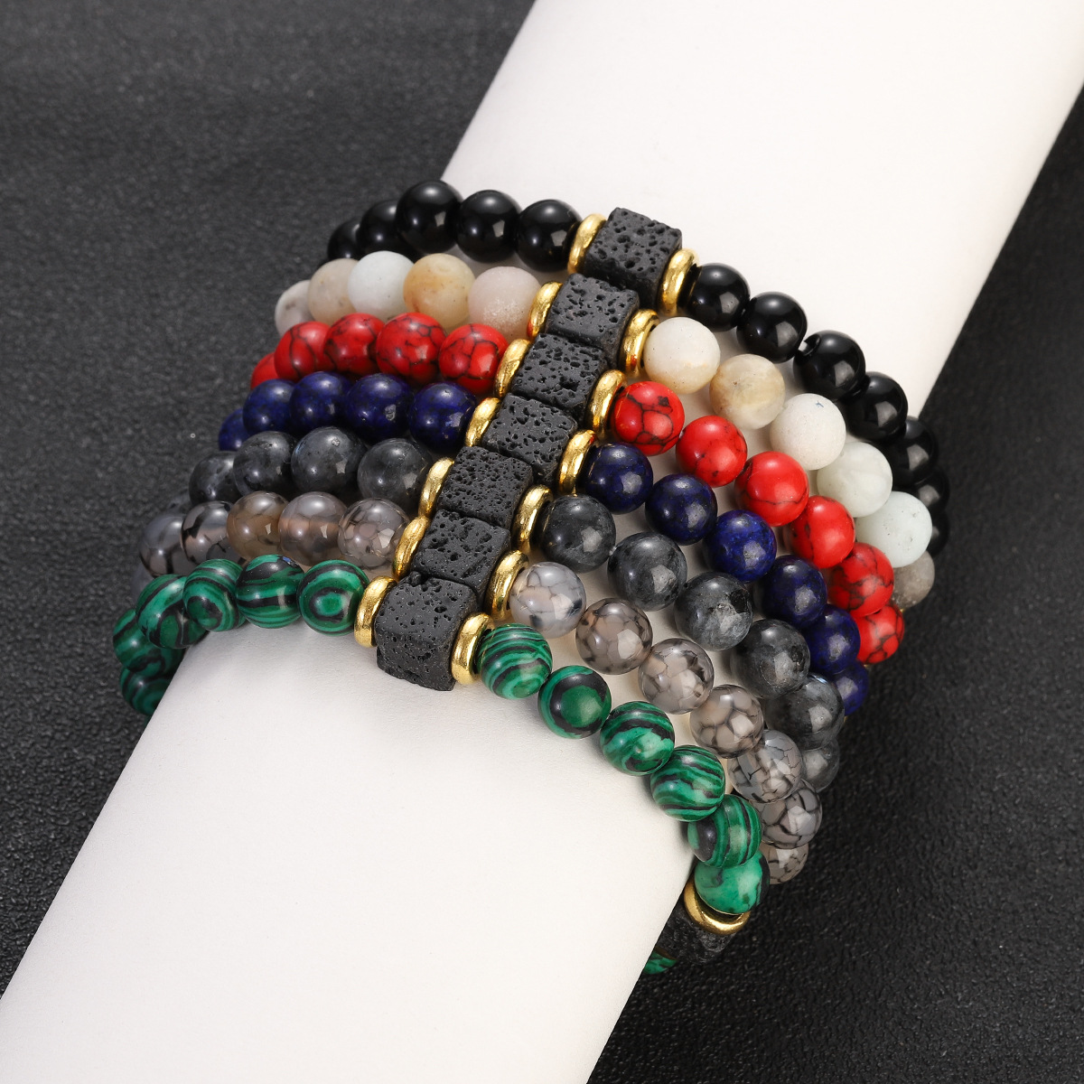 Lava stone bracelet with coloured glass beads - Image 8