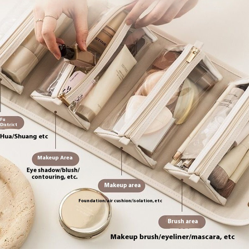 Foldable large toiletry bag, beige - Image 4