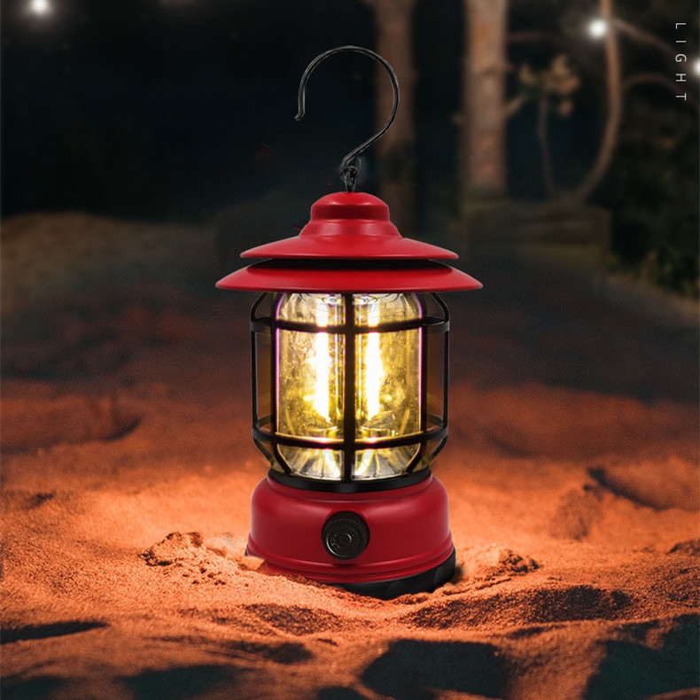 Rechargeable retro camping lamp with dimmer, black - Image 4