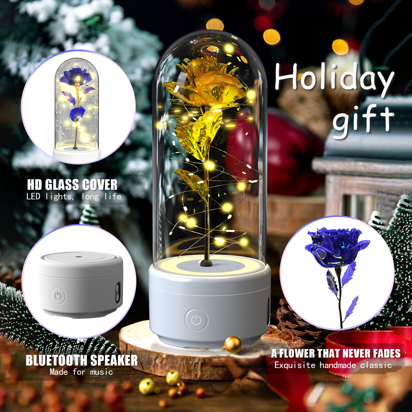 Rose in glass dome with light and speaker, red - Image 8