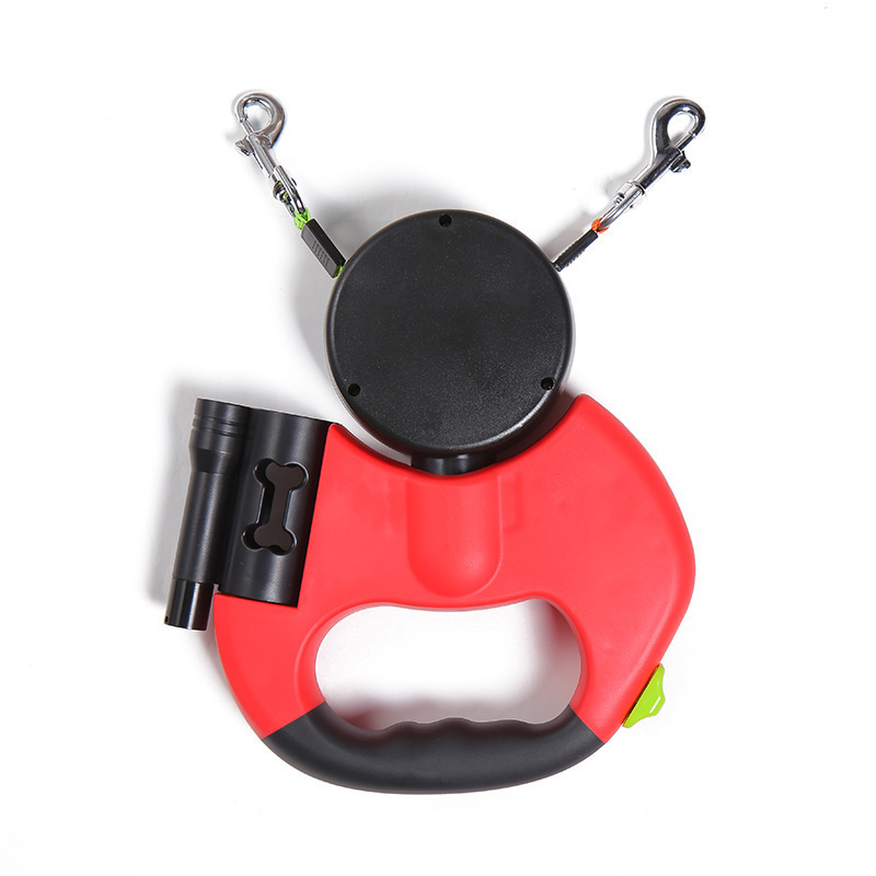 Correa extensible doble para dos perros, roja