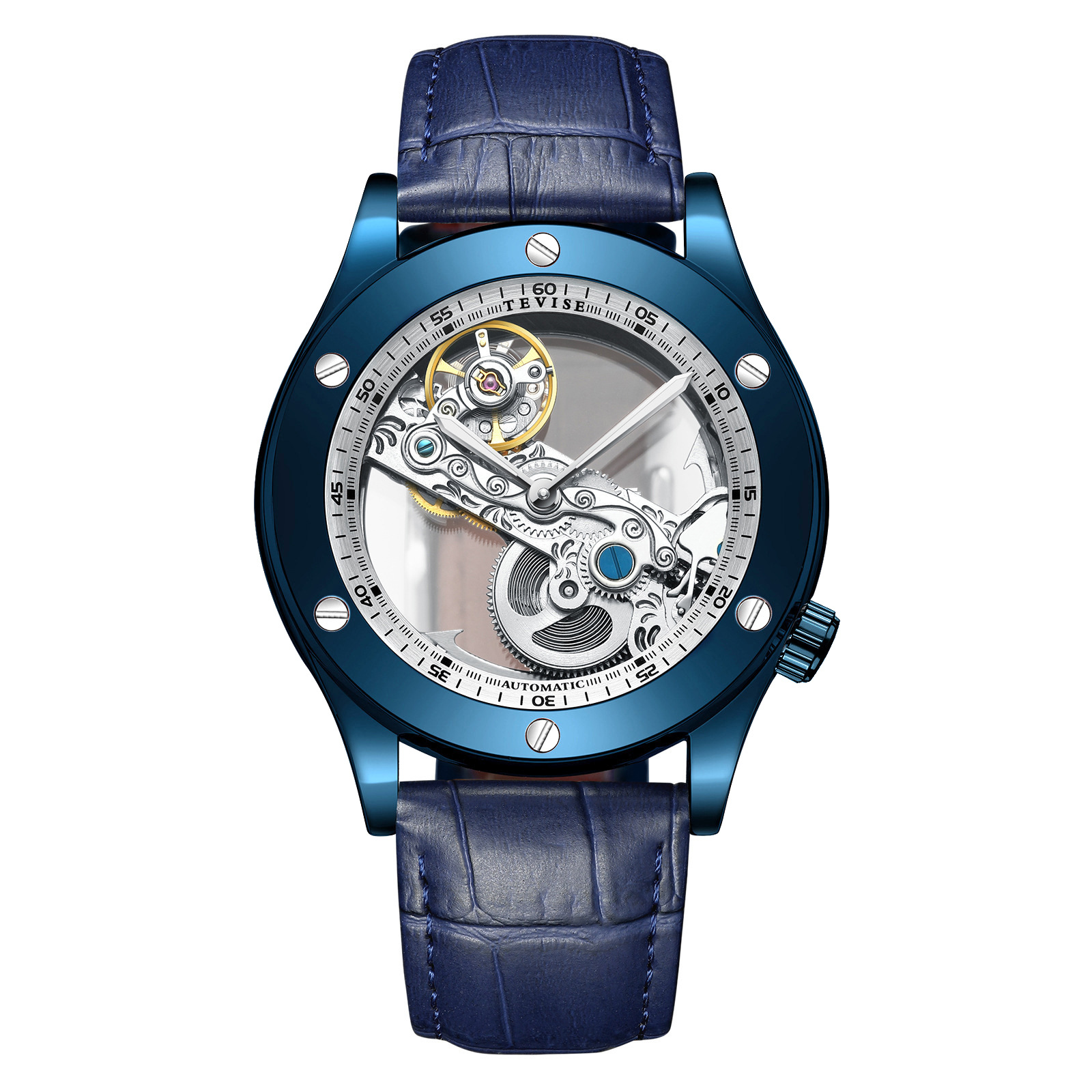Montre mécanique homme bracelet cuir, noire – Image 6