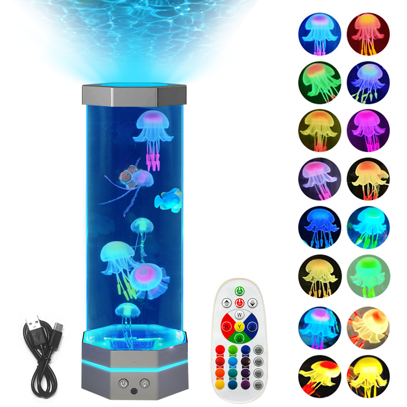 Lámpara de medusas de 17 colores con mando, plateada