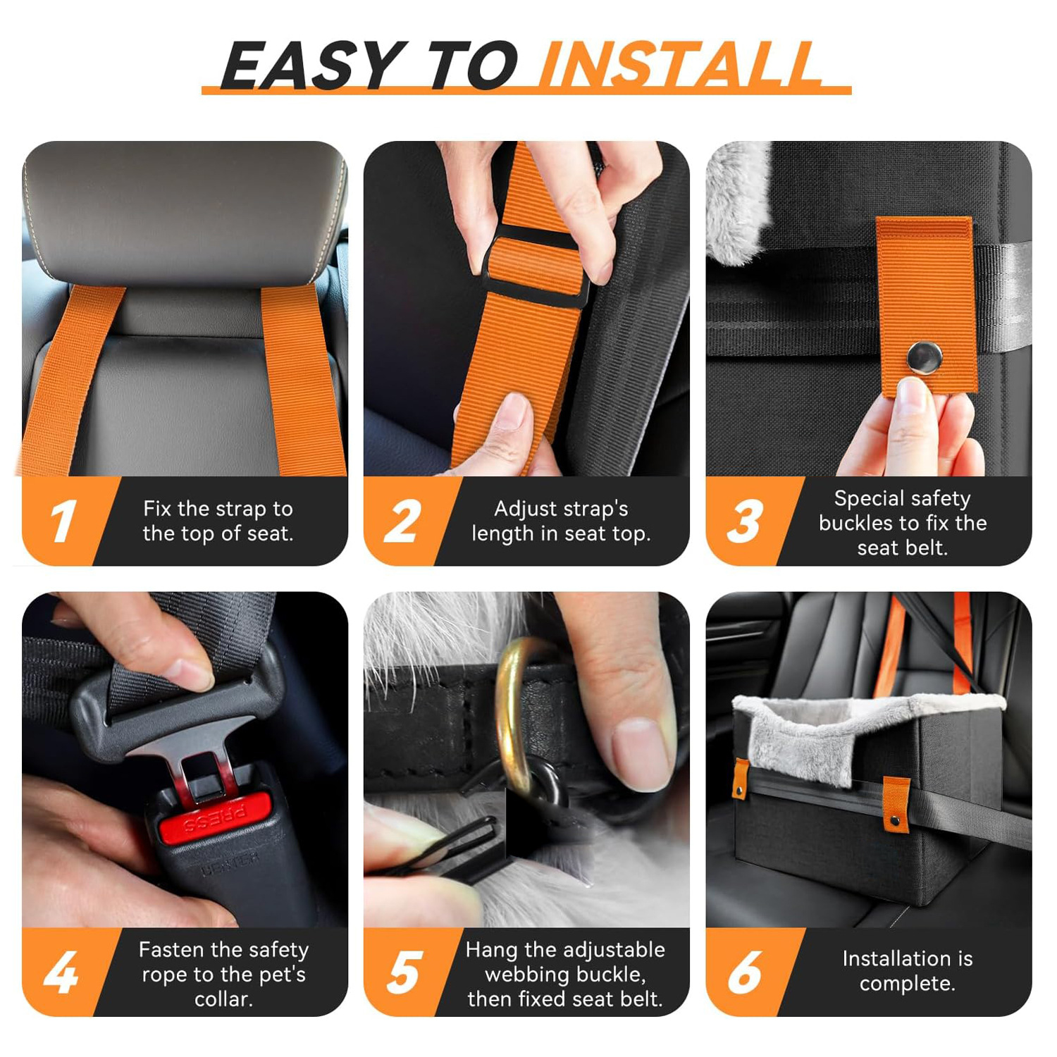 Car seat for small dogs with safety leash, orange - Image 6