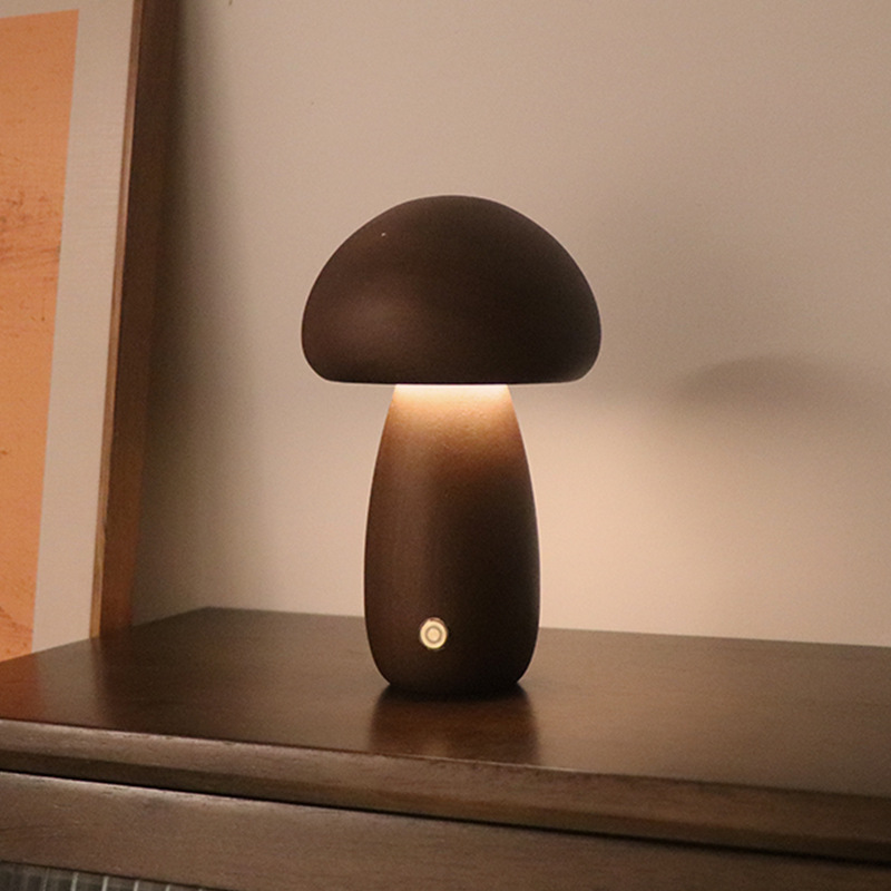 Wooden mushroom night light with touch switch, walnut - Image 6