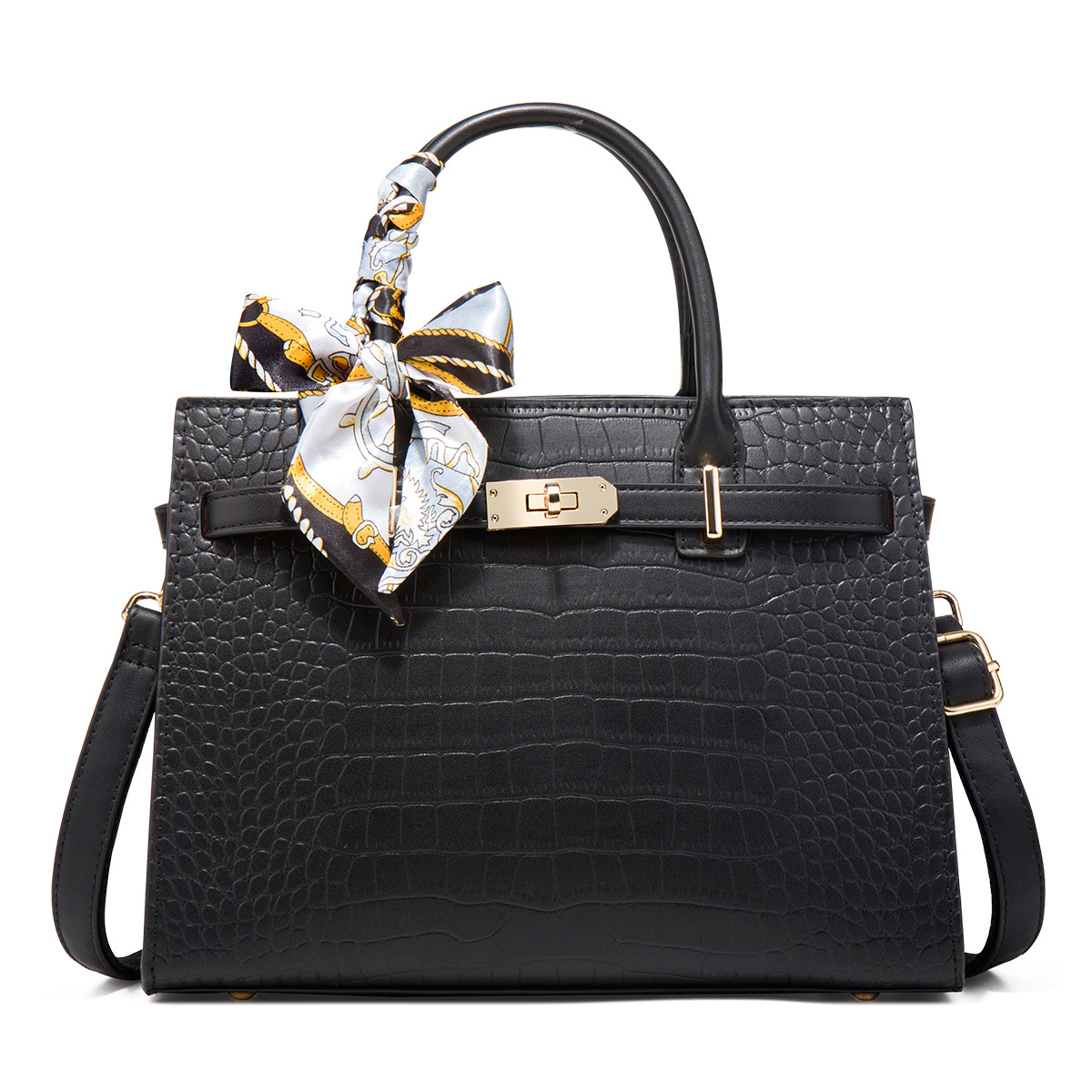 Bolso tote amplio de polipiel con broche, negro