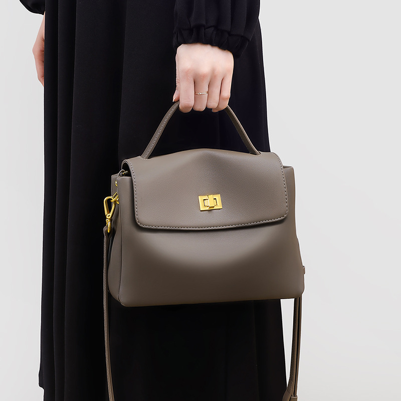Sac à main en cuir pour femme avec fermoir, gris