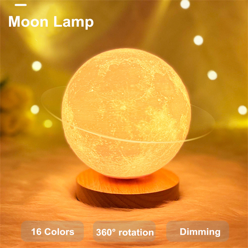 Lampe lune tournante sur socle en bois, trois couleurs – Image 7