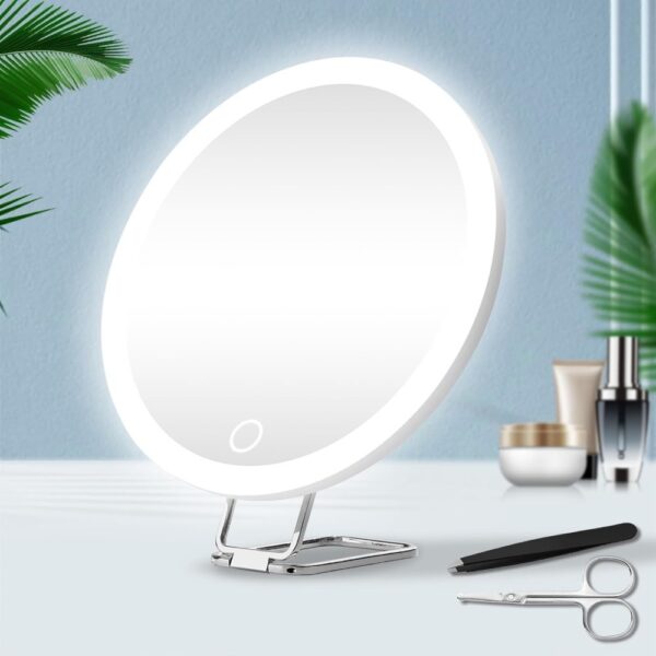 Aufladbarer LED-Schminkspiegel mit Ständer, weiß