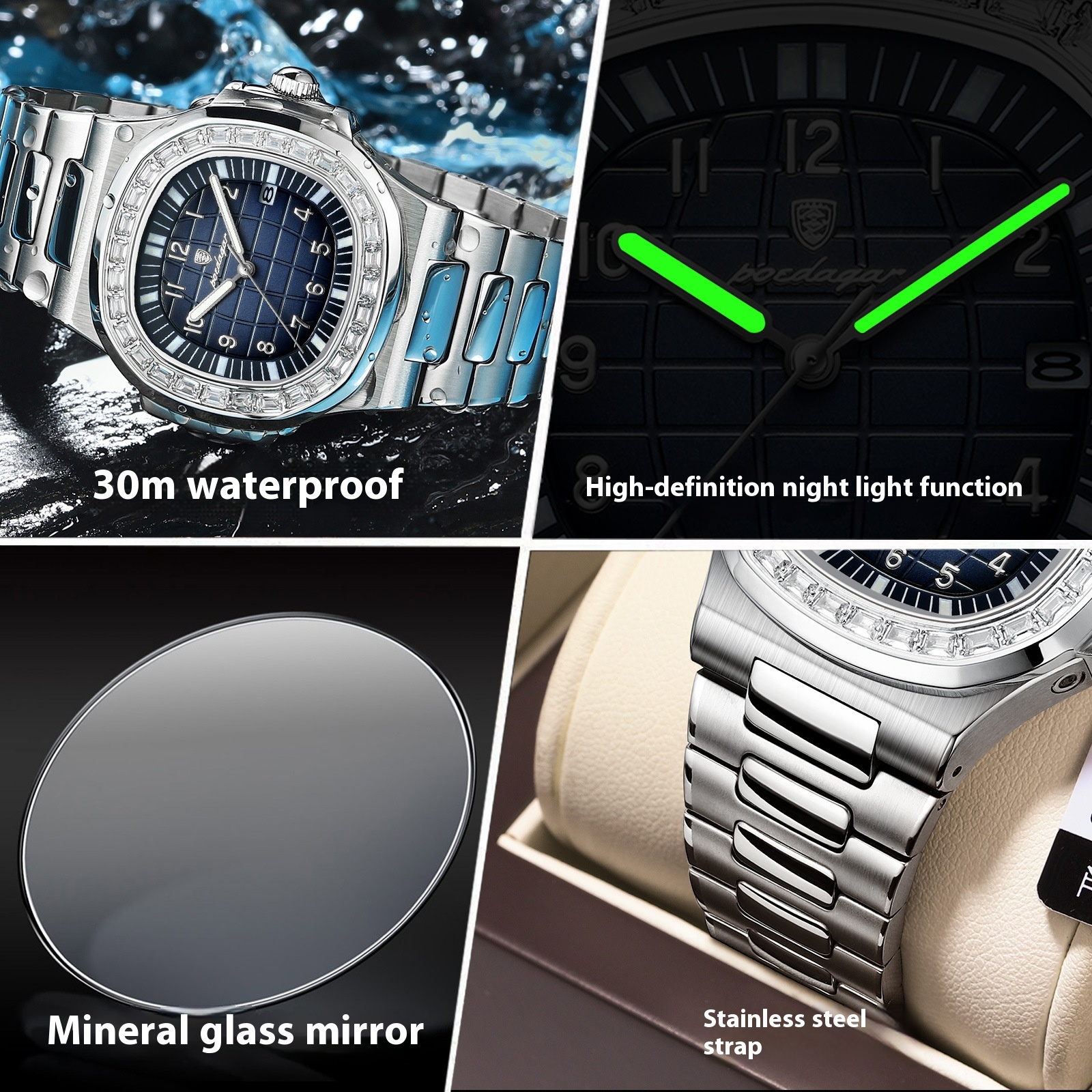 Reloj de hombre con correa de acero, esfera negra - Imagen 6