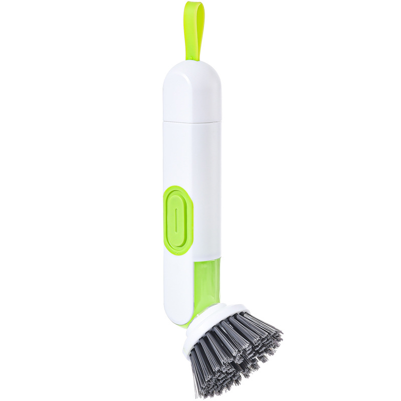 Dish brush with soap dispenser and 2 heads, white and green - Image 6