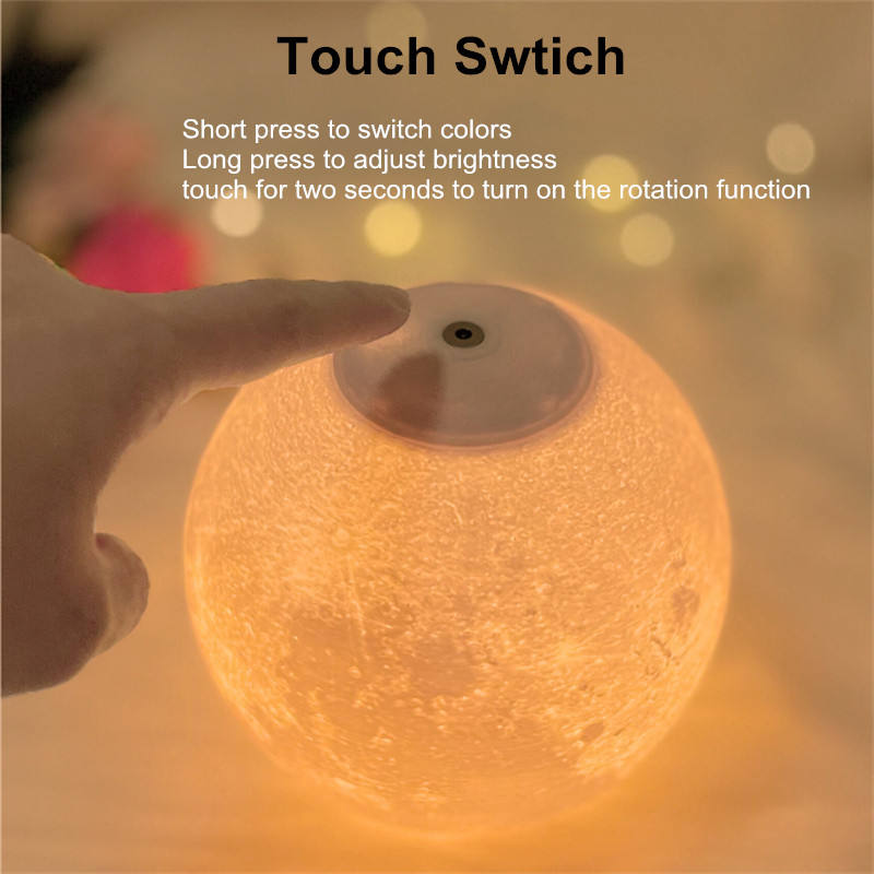 Lampe lune tournante sur socle en bois, trois couleurs – Image 8