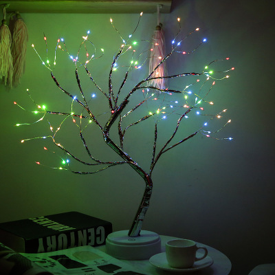 Lámpara árbol decorativa de hilo de cobre con perlas - Imagen 5
