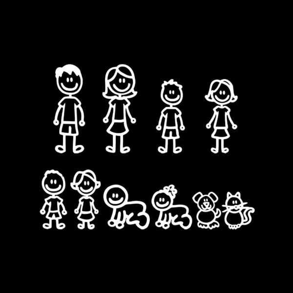 Funny cartoon family car sticker, white