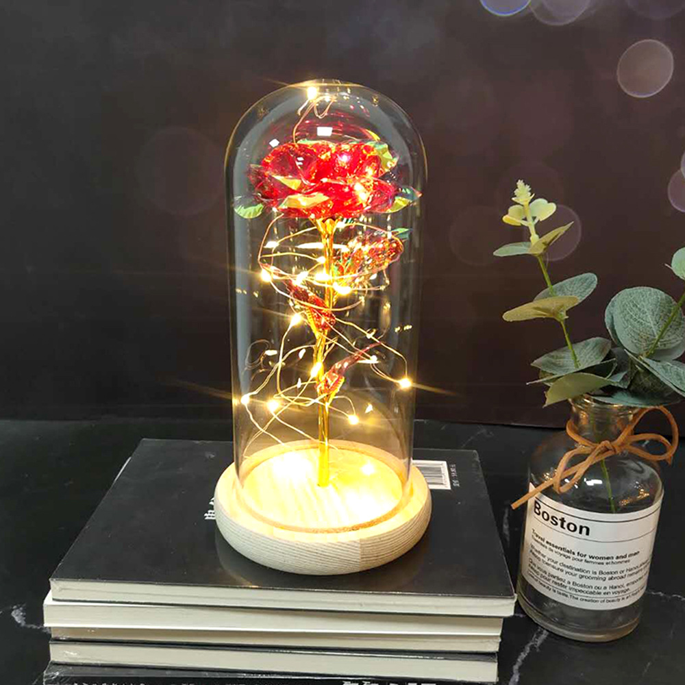 Kunstroos onder glazen stolp met ledlampjes - Afbeelding 8