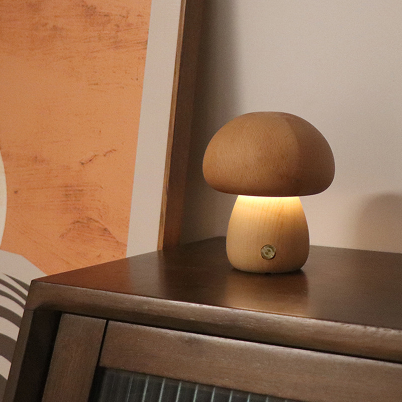 Wooden mushroom night light with touch switch, walnut - Image 7