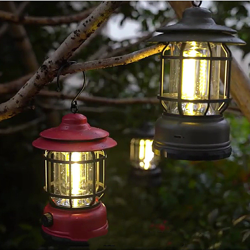 Rechargeable retro camping lamp with dimmer, black - Image 6