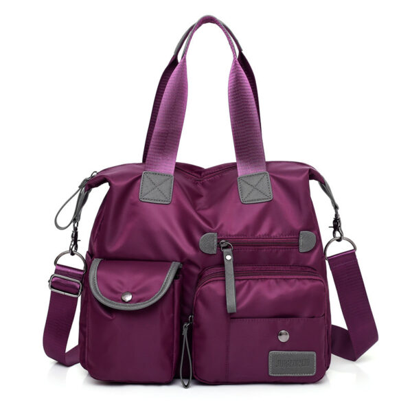 Large multi-pocket nylon shoulder bag, purple