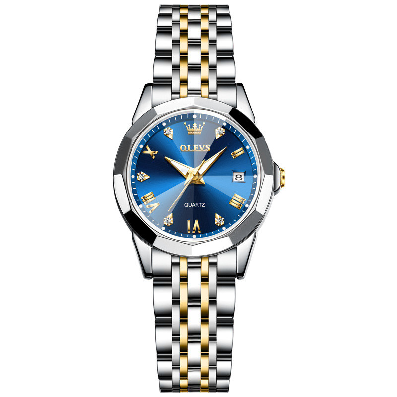 Montre femme avec fenêtre de date, bleu métal – Image 8