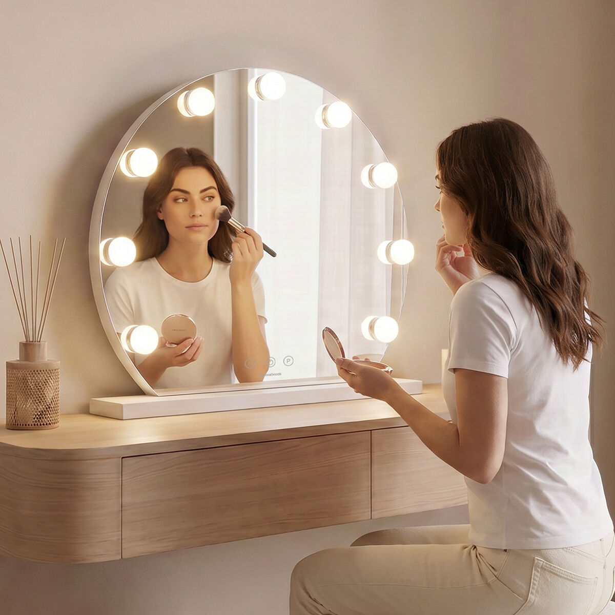 Runder Schminkspiegel mit LED Hollywood Gloette InnovaGoods 9 Glühbirnen – Bild 2