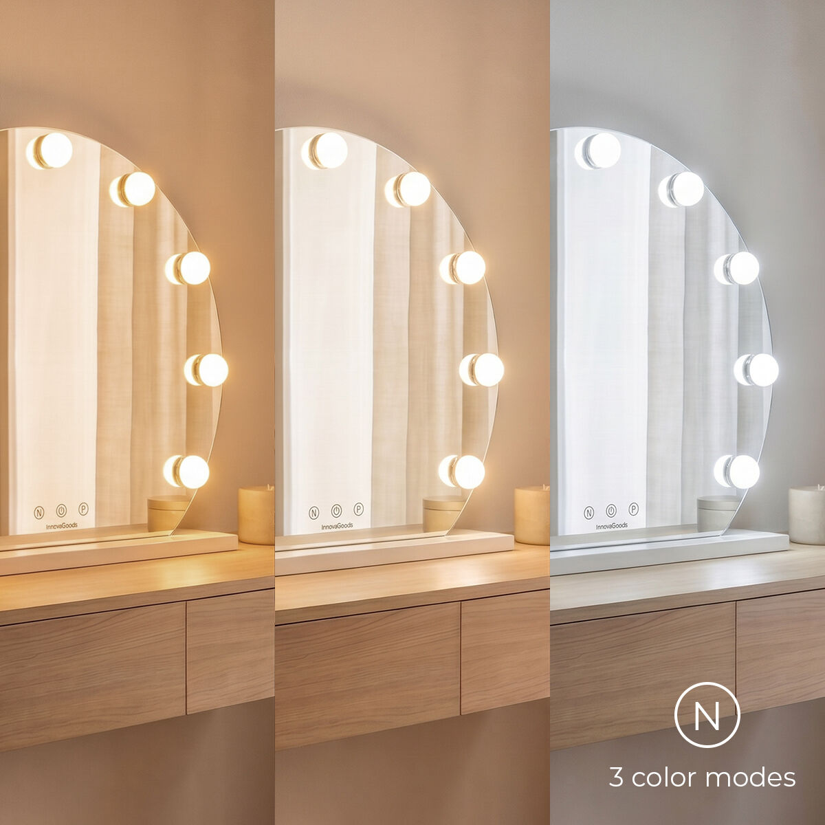 Runder Schminkspiegel mit LED Hollywood Gloette InnovaGoods 9 Glühbirnen – Bild 3