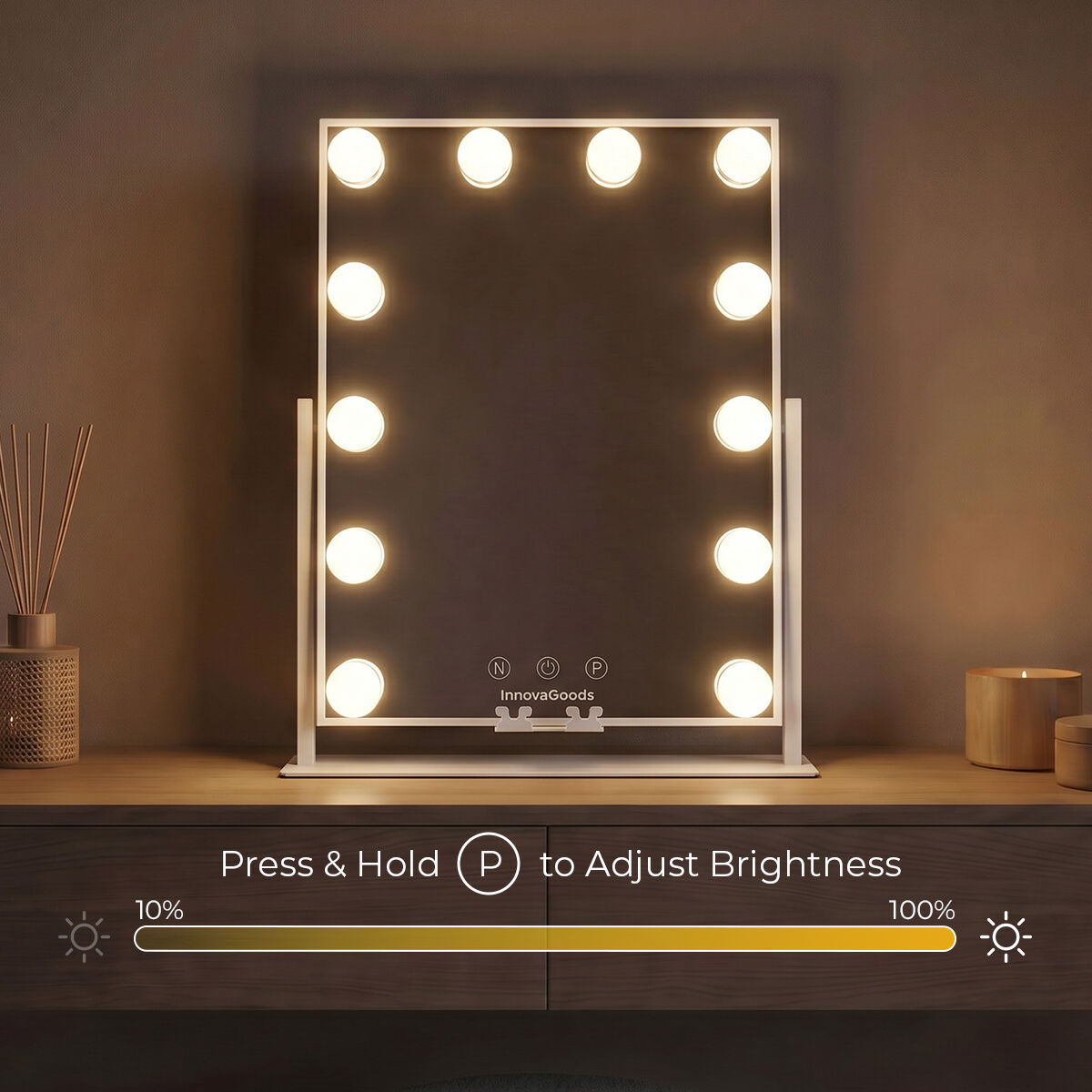 Espejo de Tocador Inclinable con LED Hollywood Glarisse InnovaGoods 12 Bombillas - Imagen 4